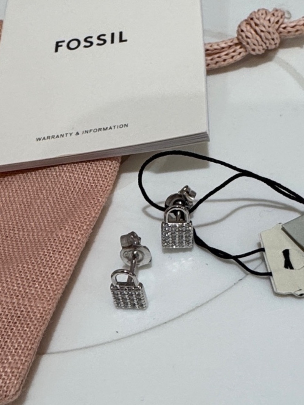 Fossil Sterling Silver CZ Lock Earrings